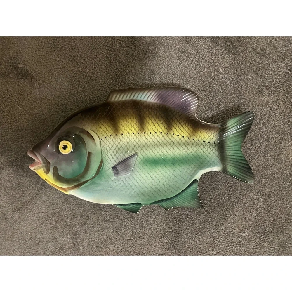 Vintage Ceramic Fish Platter Hand Painted Sunfish Bluegill Serving Dish Decor